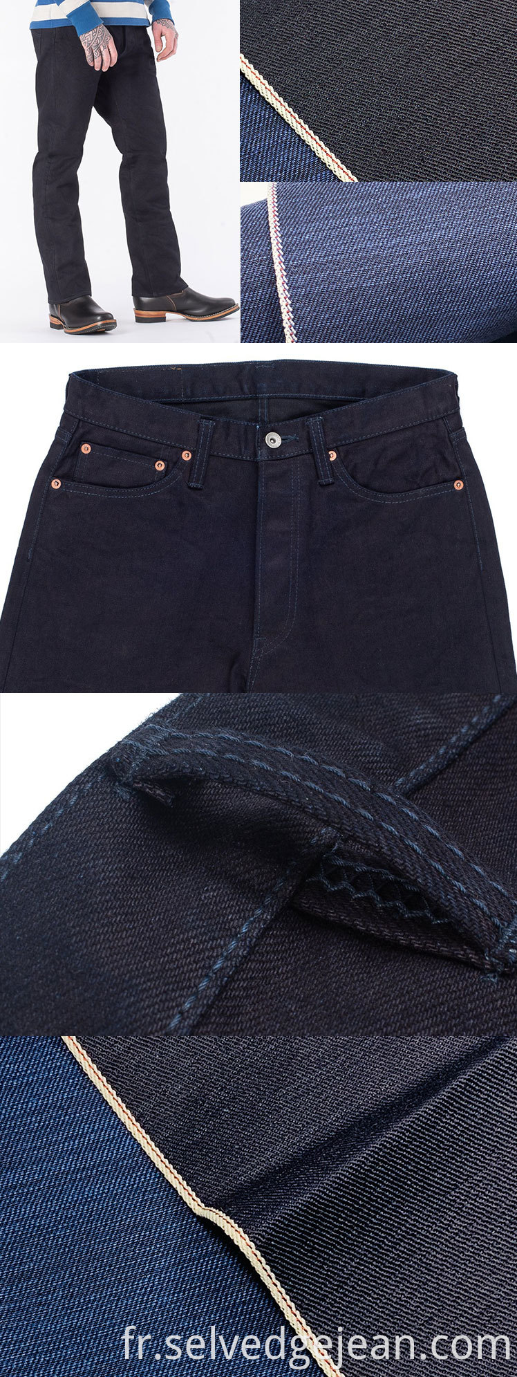 Pouilles arrière doublées doublées personnalisées Indigo Warp / Blue Blue Blue Selvedge Denim Jeans Super Slim Facered Blue Cut pour les hommes